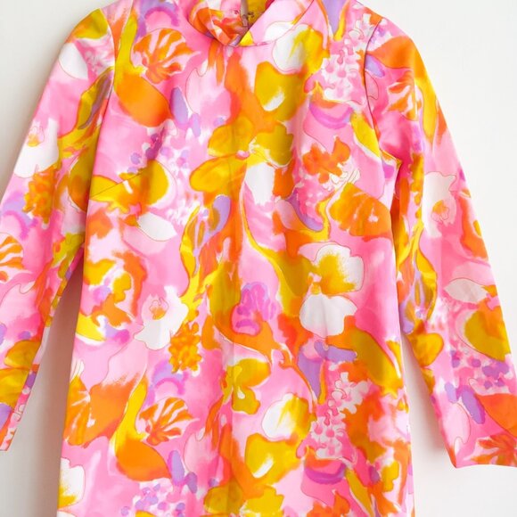 Vintage 60s Acid Pink Mod Long Sleeve Mini Dress M - Picture 2 of 6